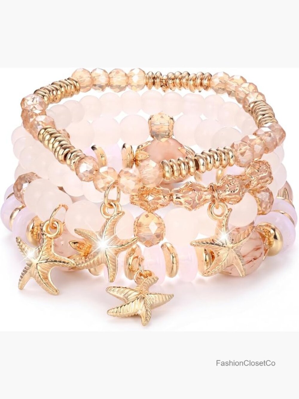Boho Stackable Beaded Stretch Bracelet Set with Charms Layered Jewelry